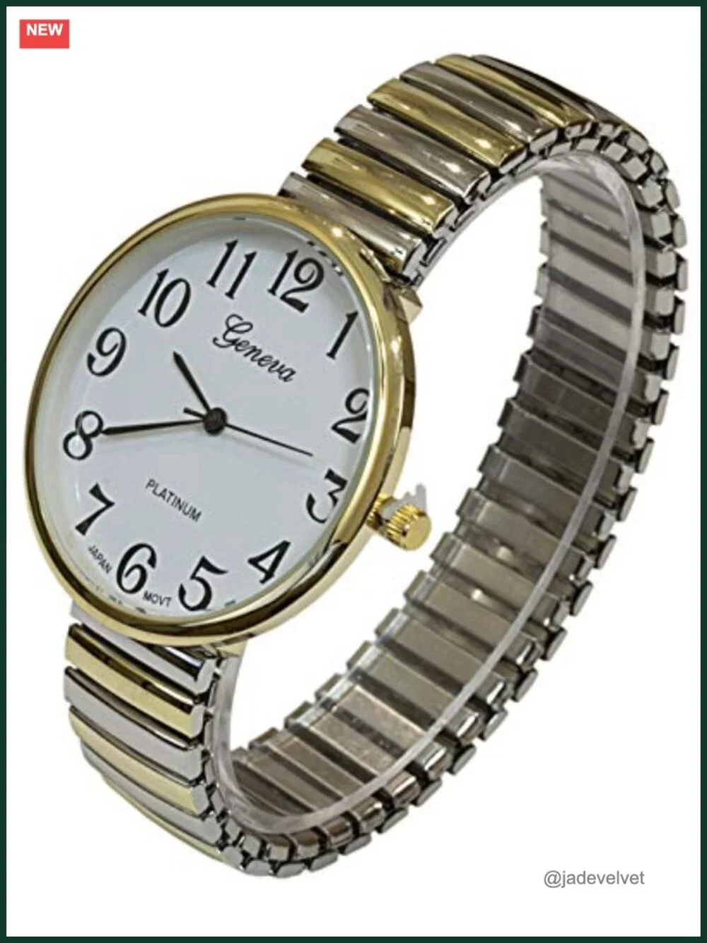 Women's Easy Read Two-Tone Stretch Band Watch Large Face Japanese Quartz